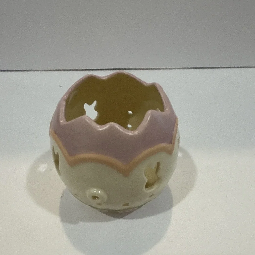 Lenox Porcelain Floral Candle Holder Cream Pink Green Glazed Round 1-Pack